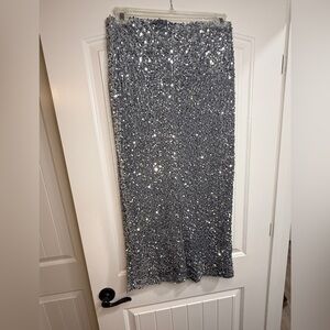 Elegant Silver Sequin Pencil Skirt